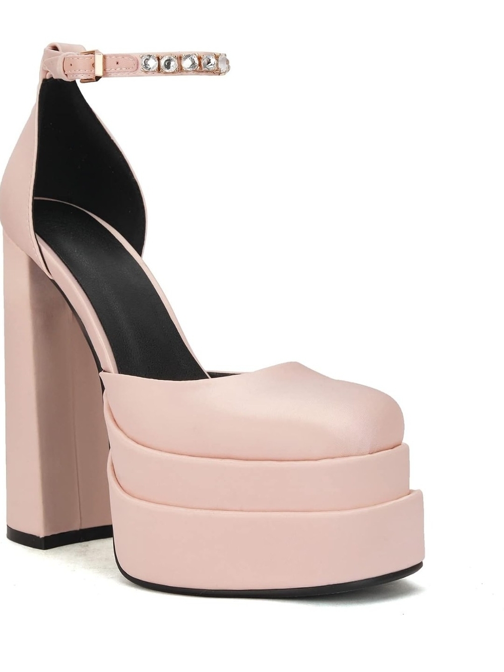 Pink Satin Double Platform Chunky Heels - Size 8